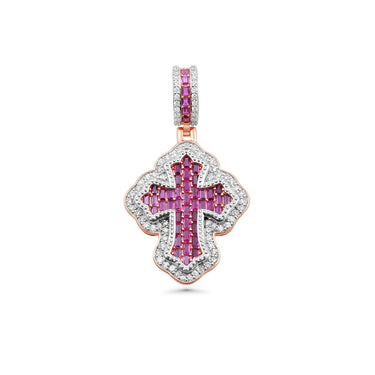 10K Rose Gold Ruby & Diamond Cross Pendant