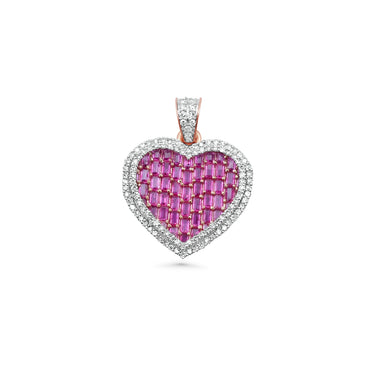10K Rose Gold Ruby & Diamond Heart Pendant