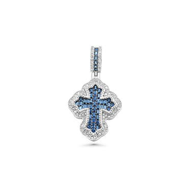 10K White Gold Sapphire & Diamond Cross Pendant