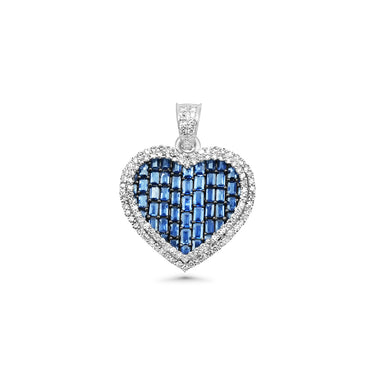 10K White Gold Sapphire & Diamond Heart Pendant