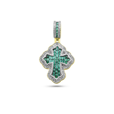 10K Yellow Gold Emerald & Diamond Cross Pendant