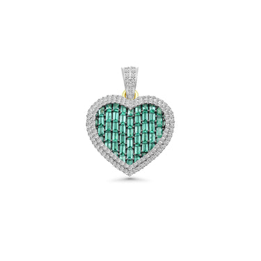 10K Yellow Gold Emerald & Diamond Heart Pendant