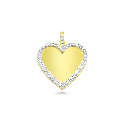 Shop the 10K yellow gold heart-shaped diamond picture pendant featuring 0.82 CT of diamonds. A beautiful and personal piece, available now at Ecijewelers.
