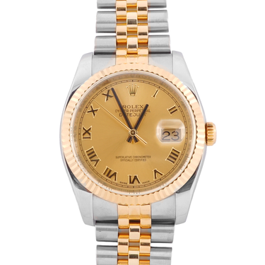 Rolex 116233 Datejust 36mm Champagne Roman Dial Jubilee Bracelet Papers 2016