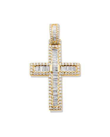 14K Gold Diamond Cross Pendant 1.80 CT