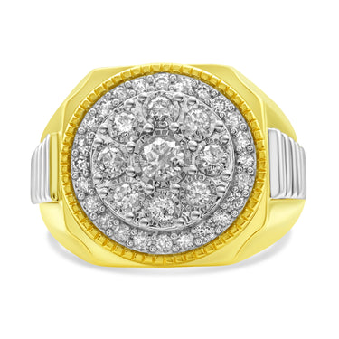 14k Two-Tone Yellow Gold Men's Diamond Fancy Ring 0.73Ctw