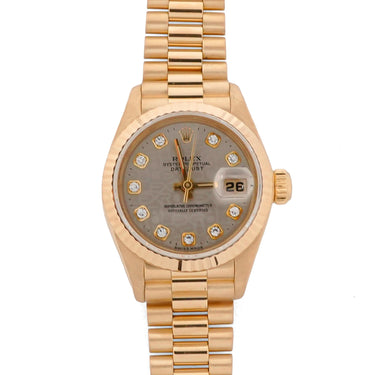 Rolex 69178 Lady-Datejust 26 mm Fluted Bezel Silver Jubilee Diamond Dial Preside