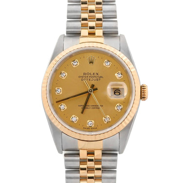Rolex 16233 Datejust 36 mm Champagne Diamond Dial Jubilee Bracelet Box 2002