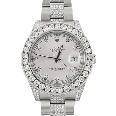 Rolex 116300 Datejust II 41 mm Custom Diamond Bezel Custom Silver Diamond Dial