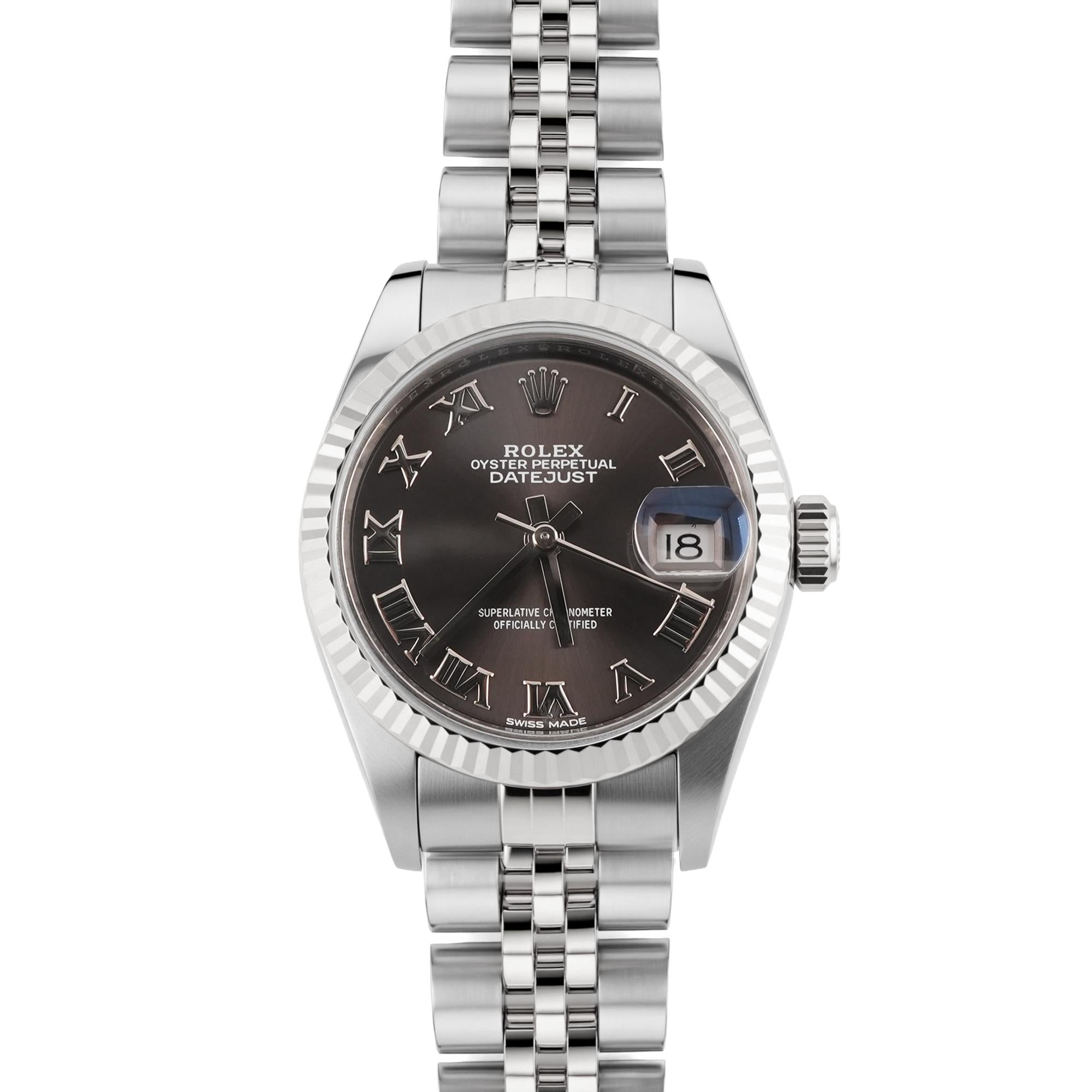 Rolex 279174 Lady-Datejust 28 mm Fluted Bezel Dark Grey Roman Dial