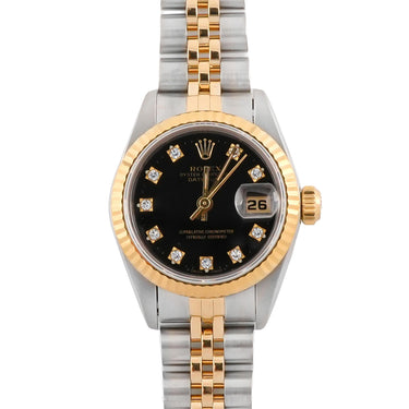 Rolex 69173 Lady-Datejust 26 mm Black Dial Jubilee Bracelet Box and Papers 1991