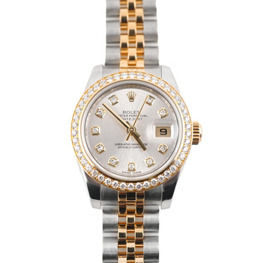 Rolex 179383 Lady-Datejust 26 mm Diamond Bezel Silver Dial Box and Papers 2012