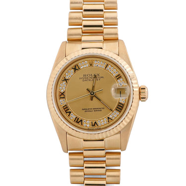 Rolex 68278 Datejust 31 mm Champagne Diamond Dial President Bracelet Box 1990
