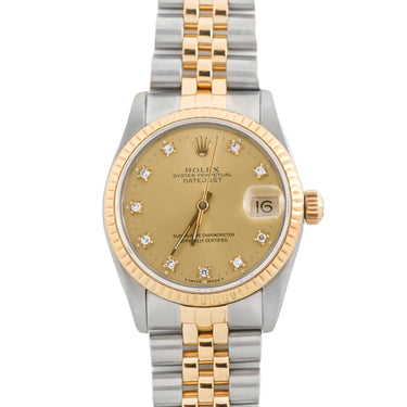 Rolex 68273 Datejust 31 mm Champagne Diamond Dial Jubilee Bracelet Box 1991