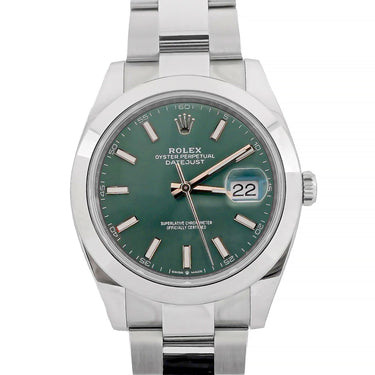 Rolex 126300 Datejust 41 mm Smooth Bezel Mint Green Index Dial Oyster Bracelet Box and Papers 2025