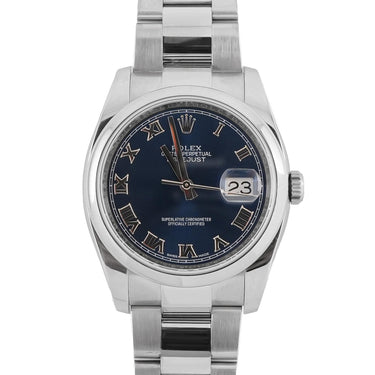 Rolex 116200 Datejust 36 mm Smooth Bezel Blue Roman Dial Box and Papers 2019
