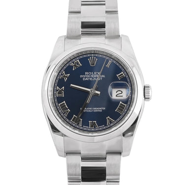 Rolex 116200 Datejust 36 mm Smooth Bezel Blue Roman Dial Box and Papers 2018