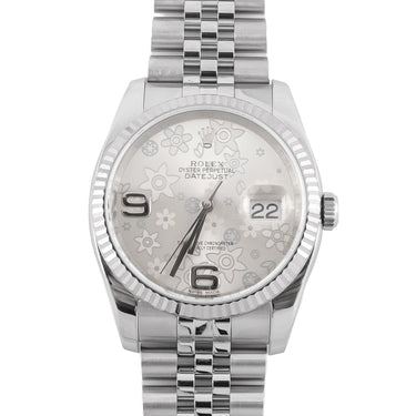 Rolex 116234 Datejust 36mm Silver Floral Dial Jubilee Bracelet Box & Papers 2019