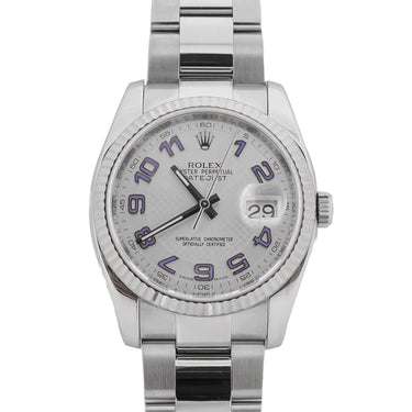 Rolex 116234 Datejust 36 mm Silver Arabic Dial Oyster Bracelet Box & Papers 2013