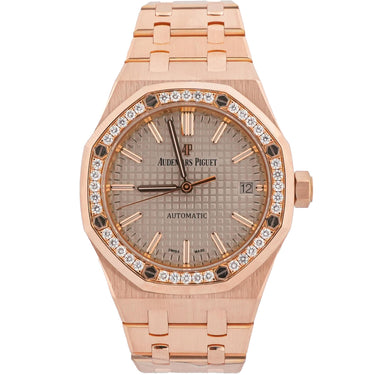 Audemars Piguet Royal Oak 37mm 18K RG Diamond Bezel White Dial Box & Papers 2017