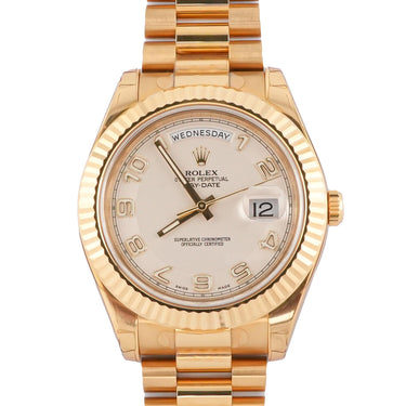 Rolex 218238 Day-Date II 41mm Ivory Concentric Dial President Box & Papers 2015