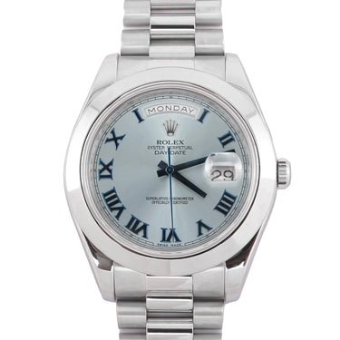 Rolex 218206 Day-Date II 41 mm Ice Blue Roman Dial Platinum Box and Papers 2015