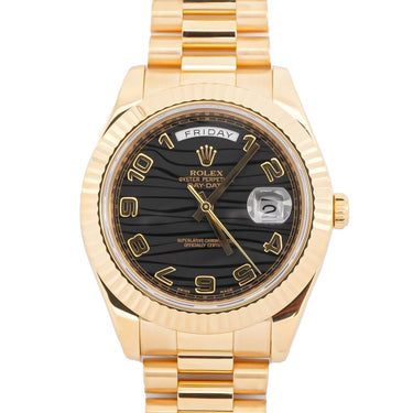 Rolex 218238 Day-Date II 41mm Black Wave Dial Box and Papers 2009