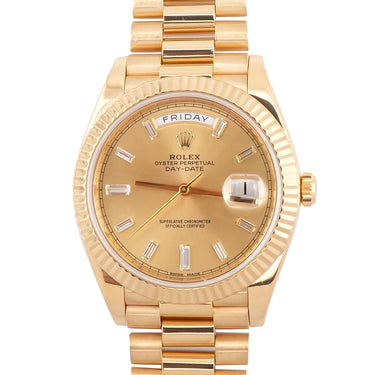 Rolex 228238 Day-Date 40 mm Champagne Baguette Diamond Dial President Box 2020