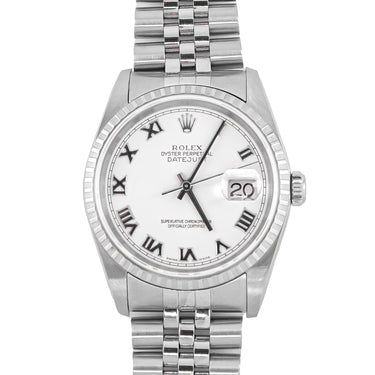 Rolex 16220 Datejust 36 mm White Roman Dial Jubilee Bracelet Box 2003