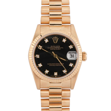 Rolex 68278 Datejust 31 mm Black Diamond Dial President Box and Papers 1989