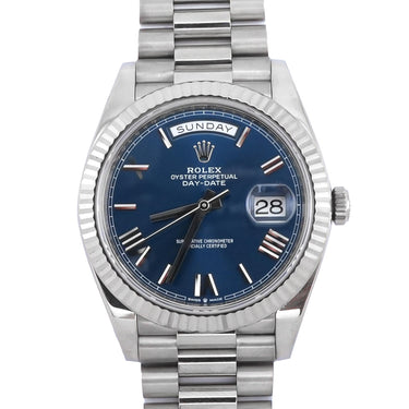 Rolex 228239 Day-Date 40 mm 18K White Gold Blue Bevelled Dial Box & Papers 2021