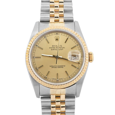 Rolex 16233 Datejust 36 mm Champagne Dial Jubilee Bracelet Box and Papers 1990