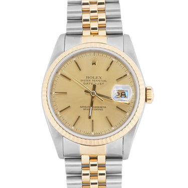 Rolex 16233 Datejust 36 mm Champagne Dial Jubilee Bracelet Box and Papers 1990