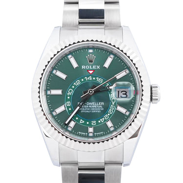 Rolex 336934 Sky-Dweller 42 mm 18k White Gold Fluted Bezel Mint Green Index Dial Oyster Bracelet Box and Papers 2026