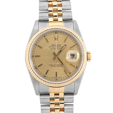 Rolex 16233 Datejust 36 mm Champagne Dial Jubilee Bracelet Box and Papers 1990