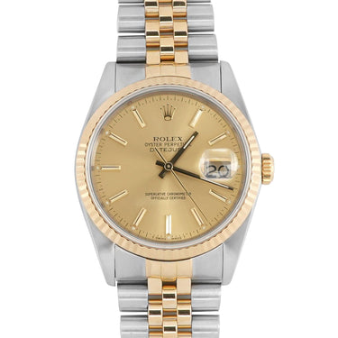 Rolex 16233 Datejust 36 mm Champagne Dial Jubilee Bracelet Box and Papers 1989