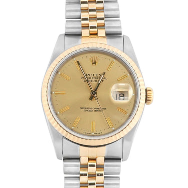 Rolex 16233 Datejust 36 mm Champagne Dial Jubilee Bracelet Box and Papers 1991