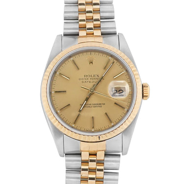 Rolex 16233 Datejust 36 mm Champagne Dial Jubilee Bracelet Box and Papers 1989