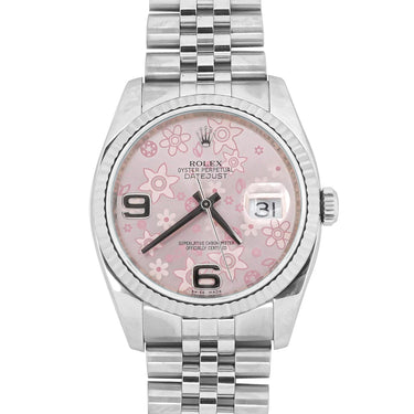 Rolex 116234 Datejust 36mm Pink Floral Dial Jubilee Bracelet Box & Papers 2010