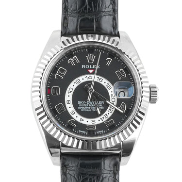 Rolex 326139 Sky-Dweller 42 mm Black Dial Leather Bracelet Box & Papers 2014