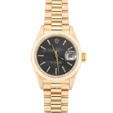 Rolex 69178 Lady-Datejust 26 mm Black Dial President Bracelet Box & Papers 1991