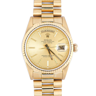 Rolex 18238 Day-Date 36mm Champagne Linen Dial President Box & Papers 1990