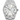Silver Rolex watch with a white face on a white background