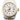 Rolex watch with gold and silver case on a white background