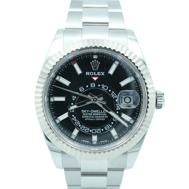 Rolex 326934 Sky-Dweller 42 mm Fluted Bezel Black Index Dial Oyster Bracelet Box and Papers 2019