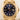Gold watch with a blue dial on a light background