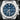 Luxury watch with blue dial and silver case on a black strap