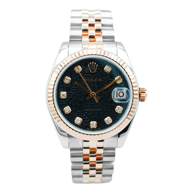 Rolex 178271 Datejust 31 mm 18K Rose Gold Fluted Bezel Black Diamond Dial Jubilee Bracelet Box & Papers 2005