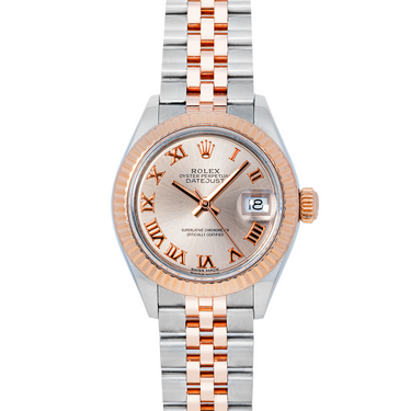 Rolex 279171 Lady-Datejust 28 mm Sundust Roman Dial Jubilee Bracelet Box and Papers 2020 on white background