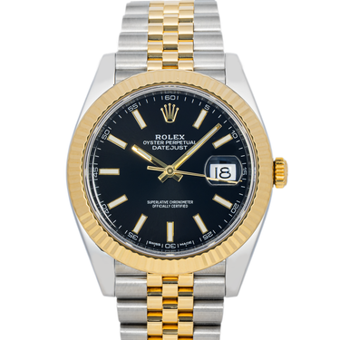 Two-tone Rolex watch with gold and silver band on a white background